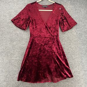 Womens Wrap Dress Size S Maroon Crunched Velvet Fairy‎ Grunge Whimsigoth Skater